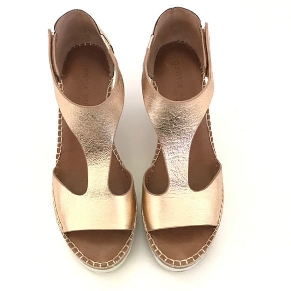 GENTLE SOULS Elyssa T-Strap Espadrille Wedge Sandals Rose Gold Women’s Size 9.5 - Picture 3 of 16